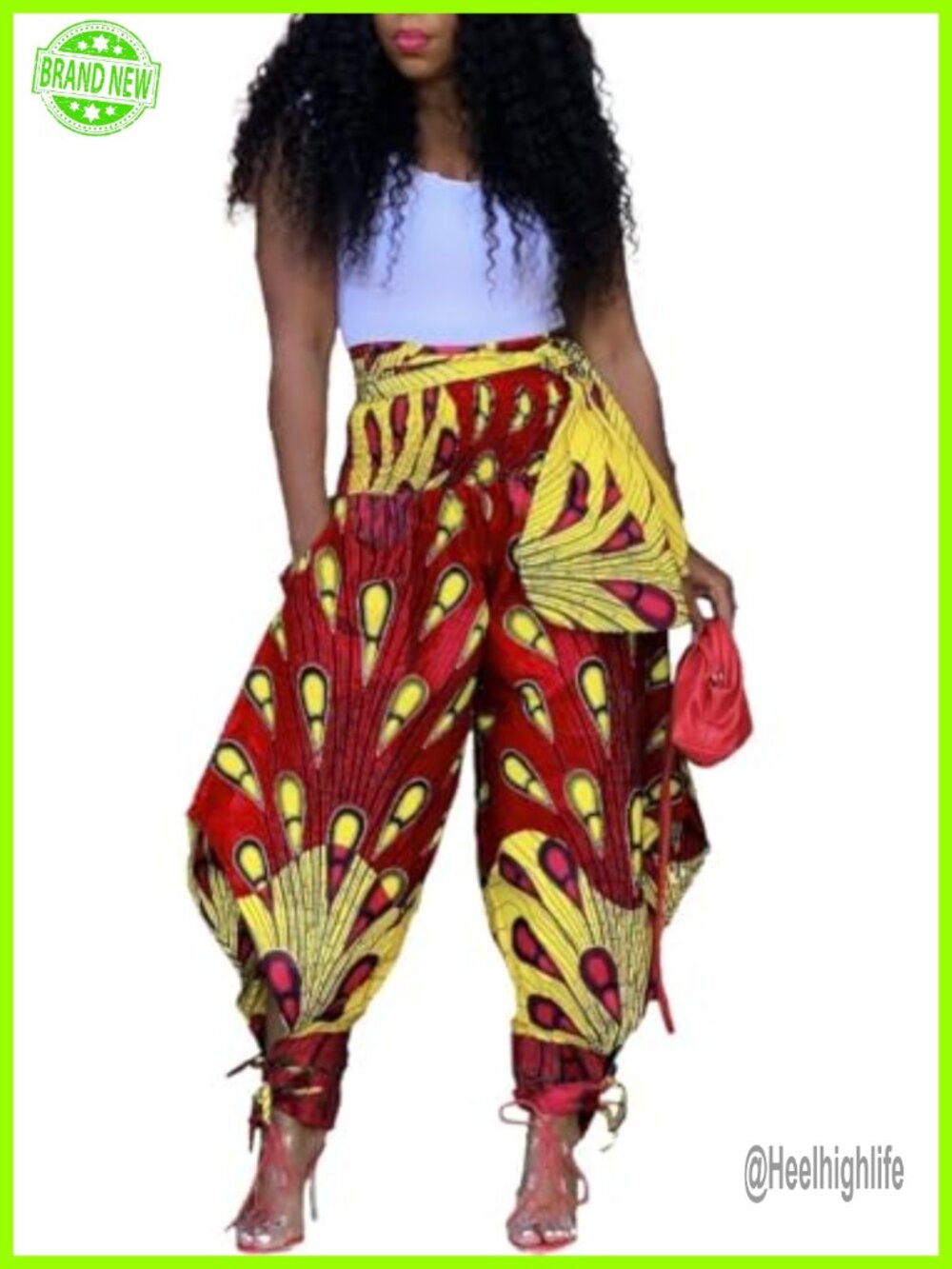 African Print Harem Pants Wide Leg Yoga Pockets Drawstring High Waist